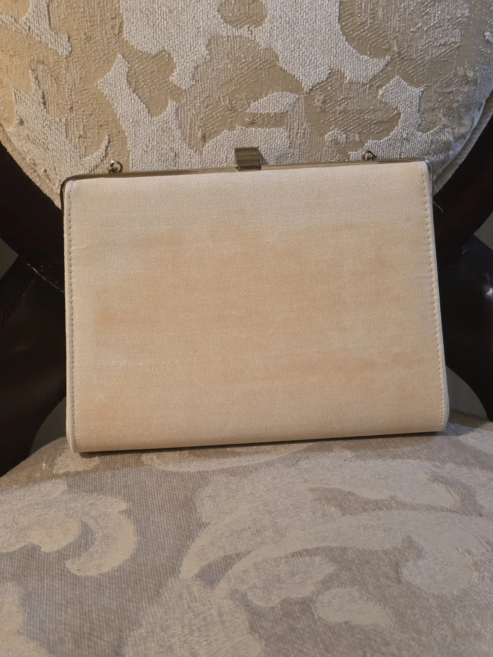Cream Evening Clutch with Gold Chain Strap